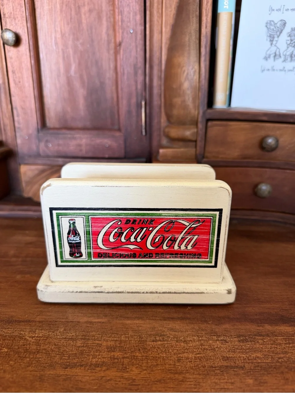 Coca-Cola Wooden Napkin Holder Drink Coke Retro Kitchen Advertising Decor